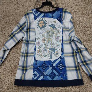 3230 Size XL Bones Upcycled Sweatshirt Button Down Shirt Combo.